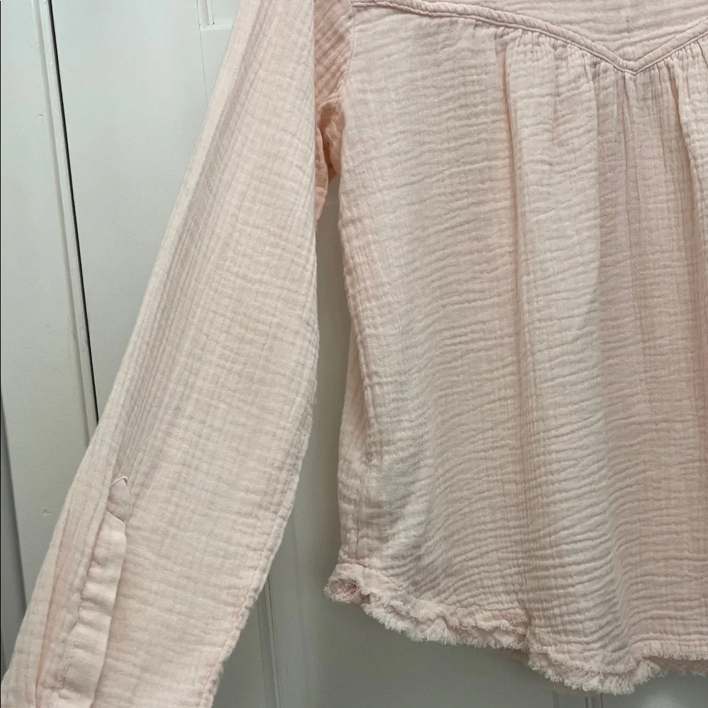 Free People Changing Horizons Soft Pink Gauzy Cotton Popover Top - Size XS